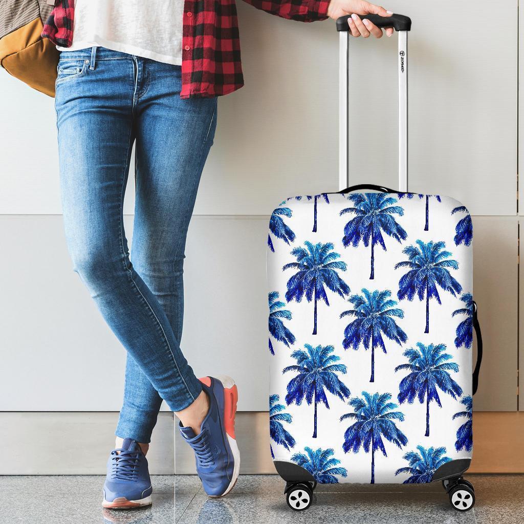 Blue Palm Tree Pattern Print Luggage Cover GearFrost