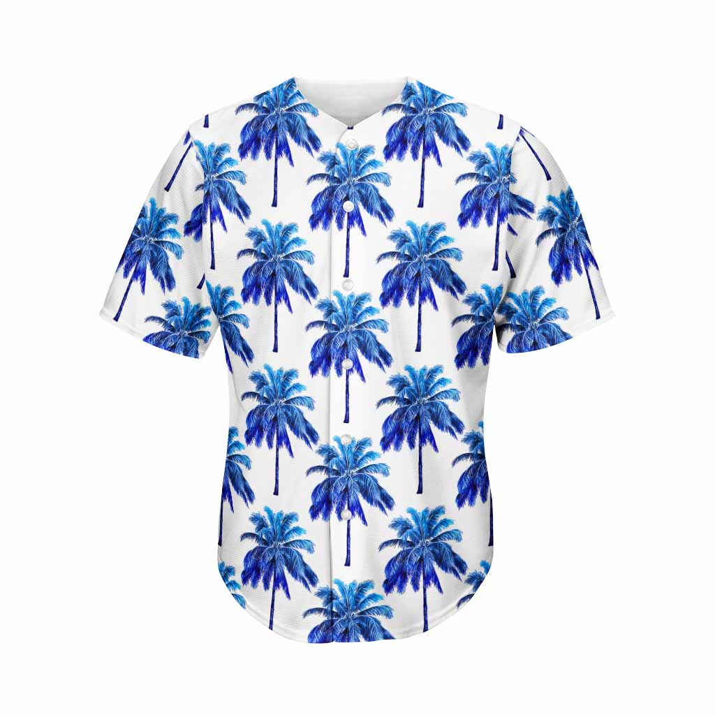 Blue Palm Tree Pattern Print Men's Baseball Jersey