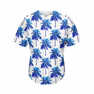 Blue Palm Tree Pattern Print Men's Baseball Jersey