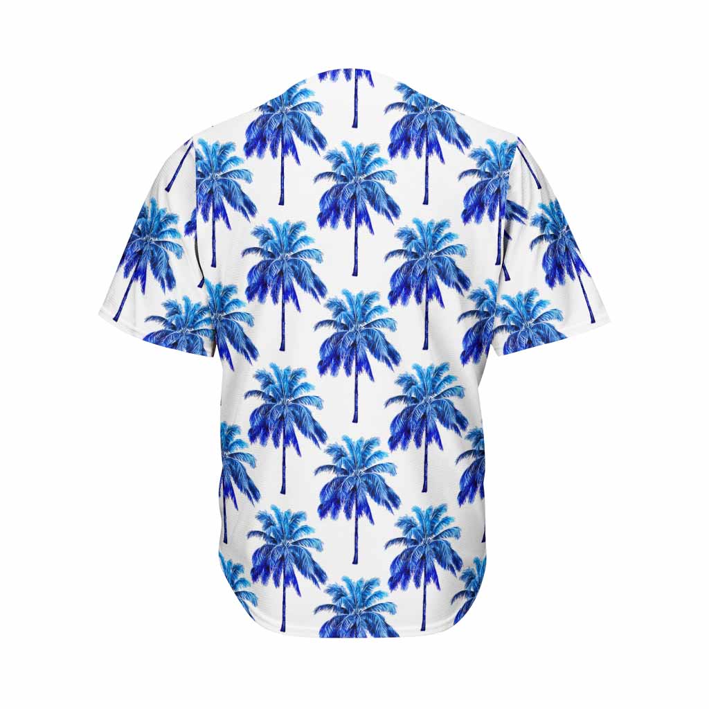 Blue Palm Tree Pattern Print Men's Baseball Jersey