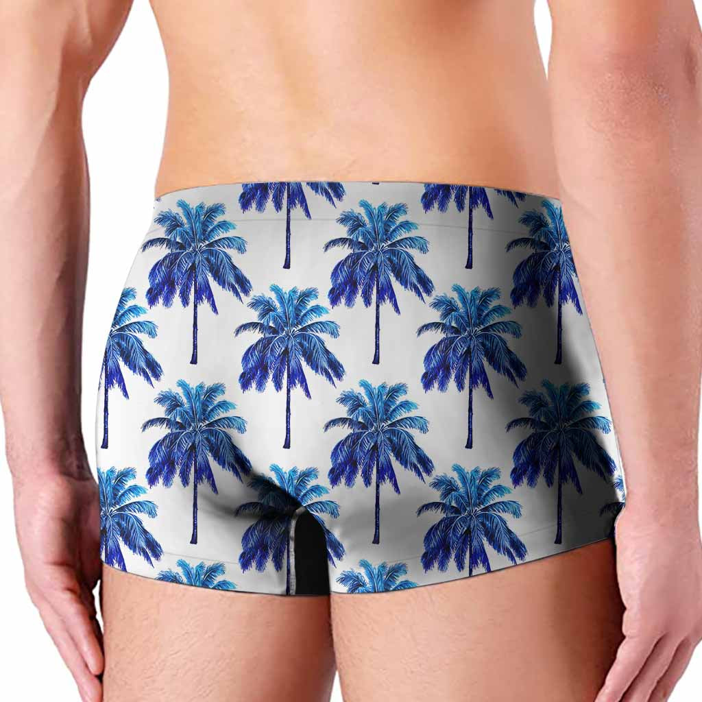 Blue Palm Tree Pattern Print Men's Boxer Briefs