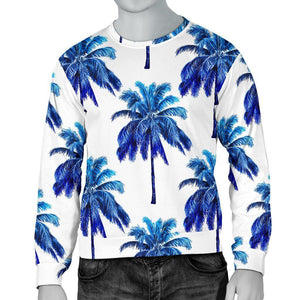 Blue Palm Tree Pattern Print Men's Crewneck Sweatshirt GearFrost