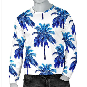 Blue Palm Tree Pattern Print Men's Crewneck Sweatshirt GearFrost