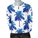 Blue Palm Tree Pattern Print Men's Crewneck Sweatshirt GearFrost