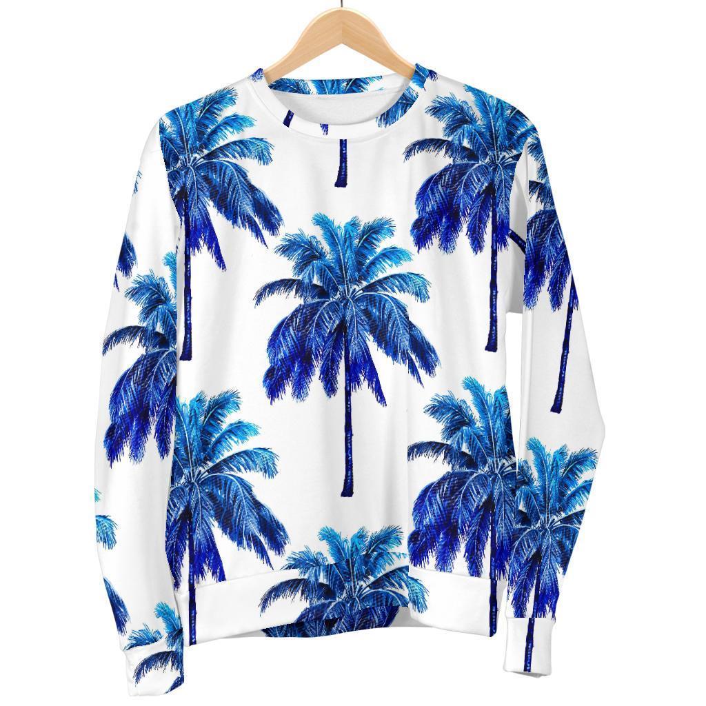 Blue Palm Tree Pattern Print Men's Crewneck Sweatshirt GearFrost