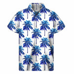 Blue Palm Tree Pattern Print Men's Short Sleeve Shirt