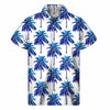 Blue Palm Tree Pattern Print Men's Short Sleeve Shirt