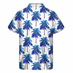 Blue Palm Tree Pattern Print Men's Short Sleeve Shirt