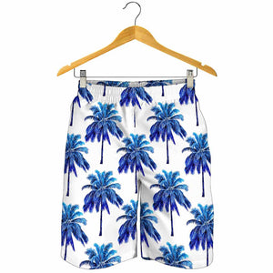 Blue Palm Tree Pattern Print Men's Shorts