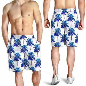 Blue Palm Tree Pattern Print Men's Shorts