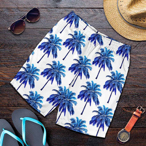 Blue Palm Tree Pattern Print Men's Shorts