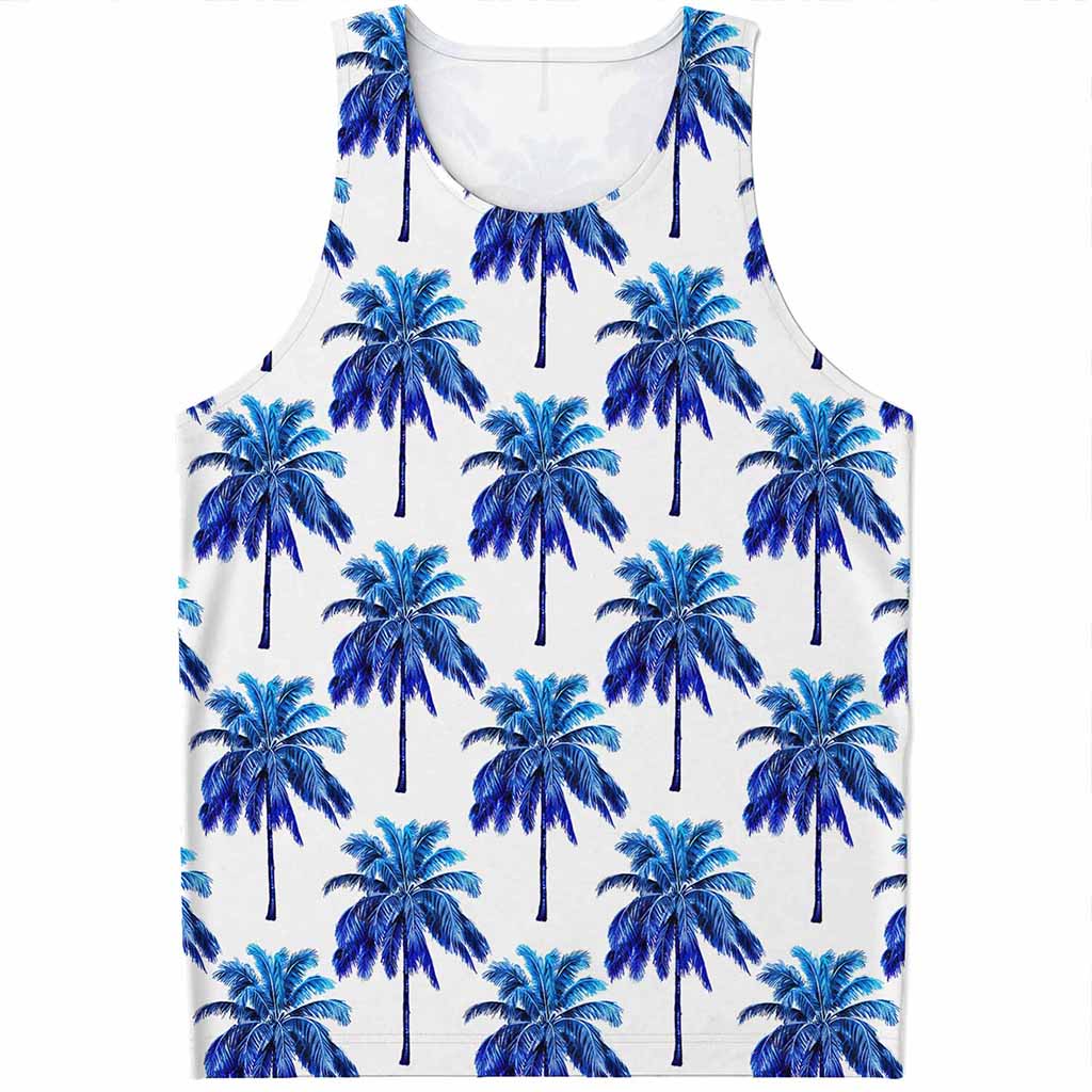 Blue Palm Tree Pattern Print Men's Tank Top