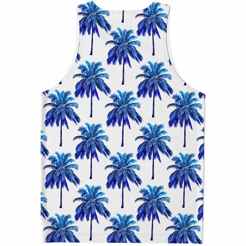 Blue Palm Tree Pattern Print Men's Tank Top