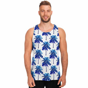 Blue Palm Tree Pattern Print Men's Tank Top