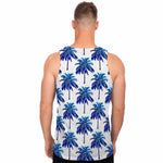 Blue Palm Tree Pattern Print Men's Tank Top