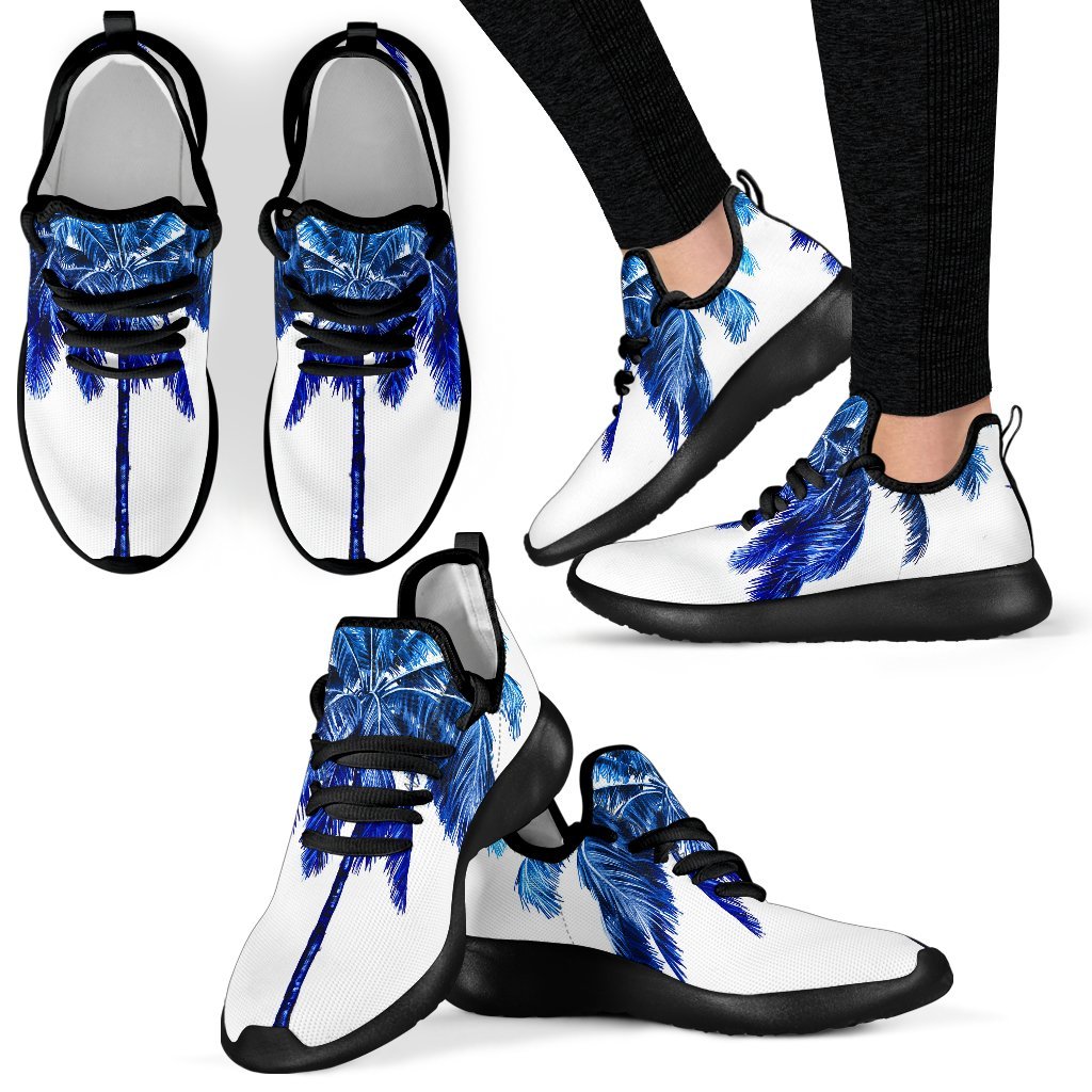 Blue Palm Tree Pattern Print Mesh Knit Shoes GearFrost