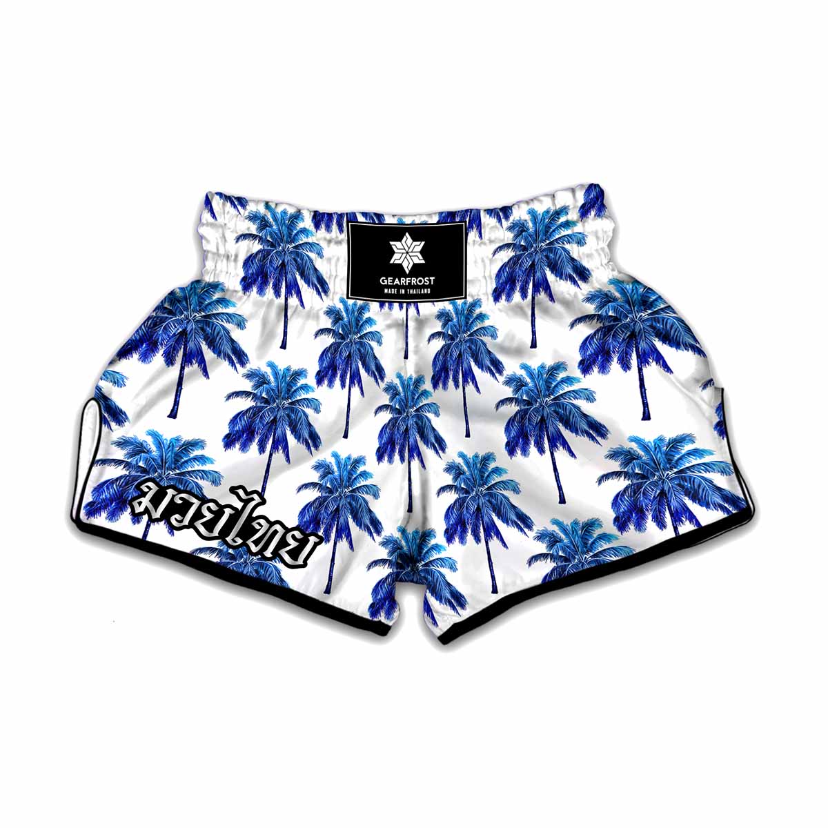 Blue Palm Tree Pattern Print Muay Thai Boxing Shorts