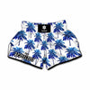 Blue Palm Tree Pattern Print Muay Thai Boxing Shorts