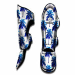 Blue Palm Tree Pattern Print Muay Thai Shin Guard