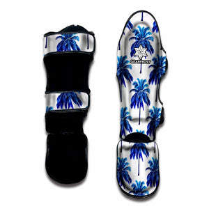 Blue Palm Tree Pattern Print Muay Thai Shin Guard