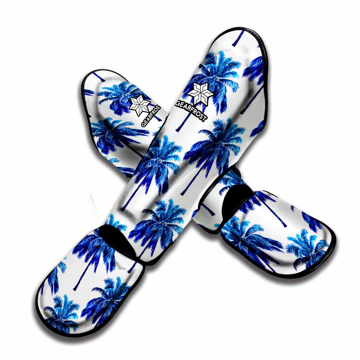 Blue Palm Tree Pattern Print Muay Thai Shin Guard