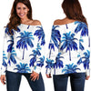 Blue Palm Tree Pattern Print Off Shoulder Sweatshirt GearFrost