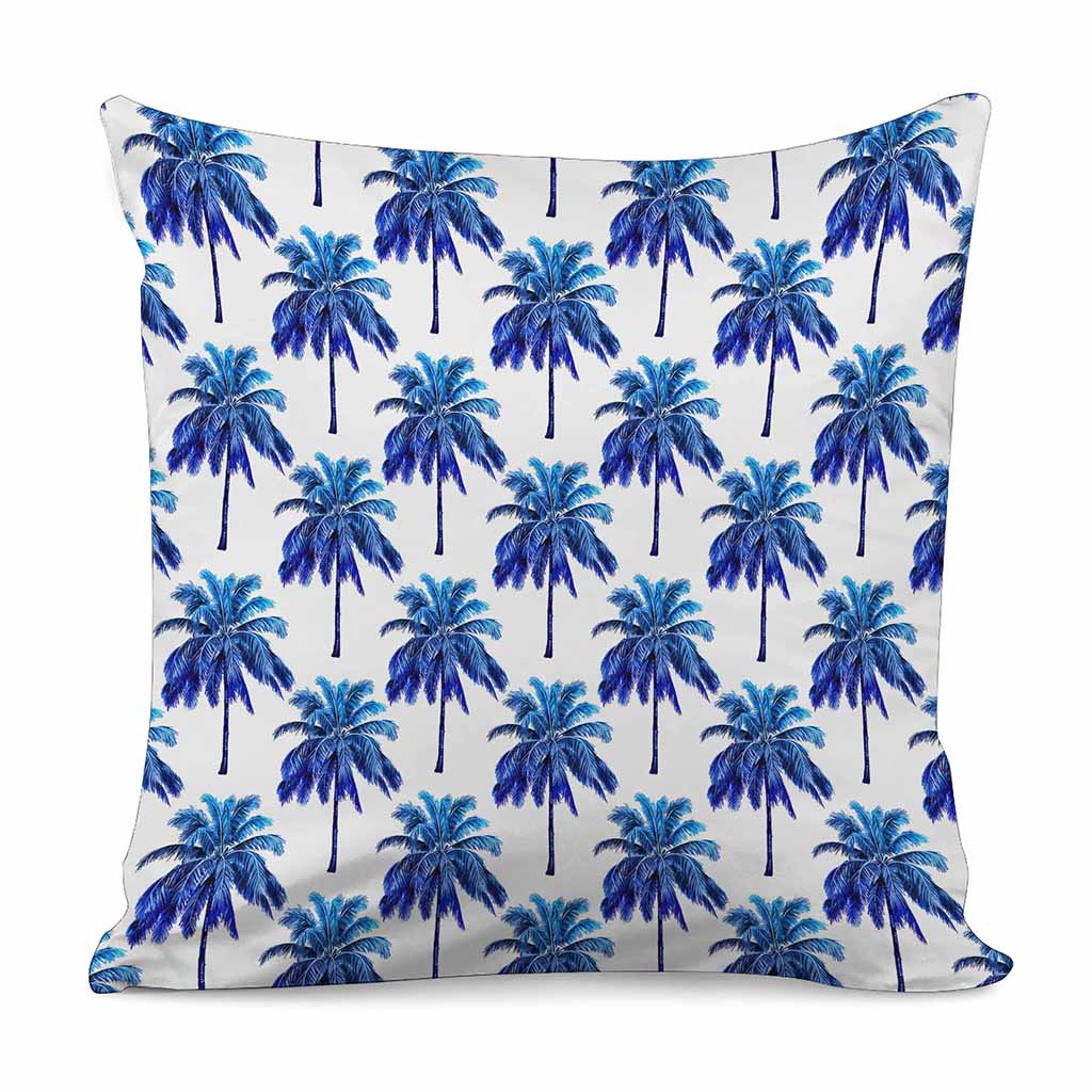 Blue Palm Tree Pattern Print Pillow Cover