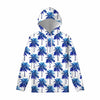 Blue Palm Tree Pattern Print Pullover Hoodie