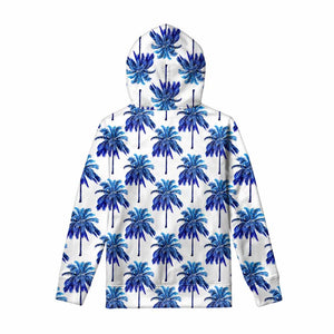 Blue Palm Tree Pattern Print Pullover Hoodie