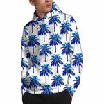 Blue Palm Tree Pattern Print Pullover Hoodie