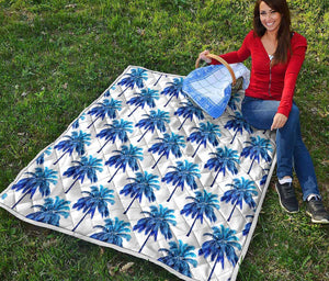 Blue Palm Tree Pattern Print Quilt