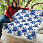 Blue Palm Tree Pattern Print Quilt