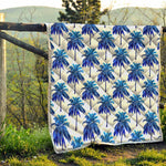 Blue Palm Tree Pattern Print Quilt