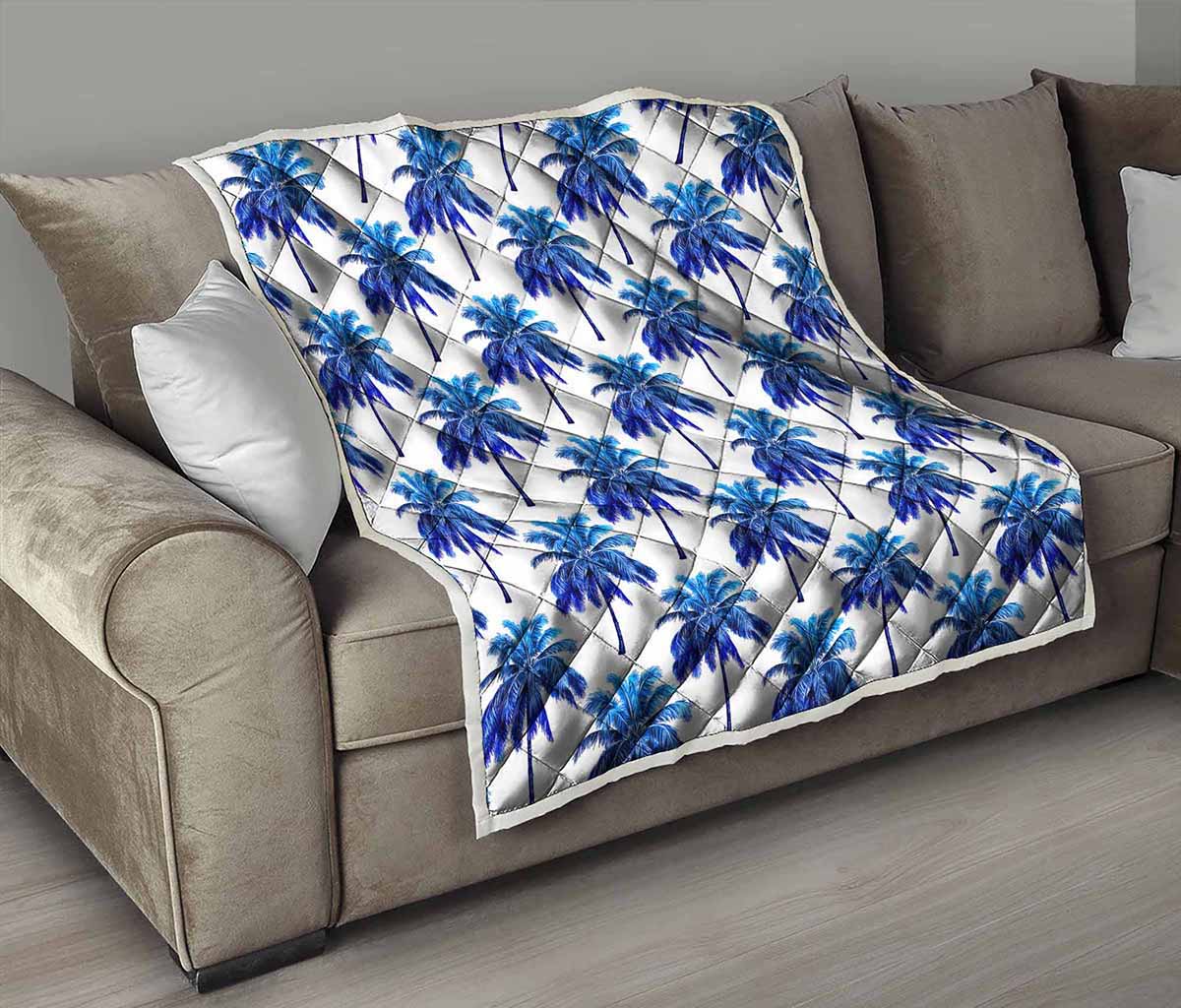 Blue Palm Tree Pattern Print Quilt