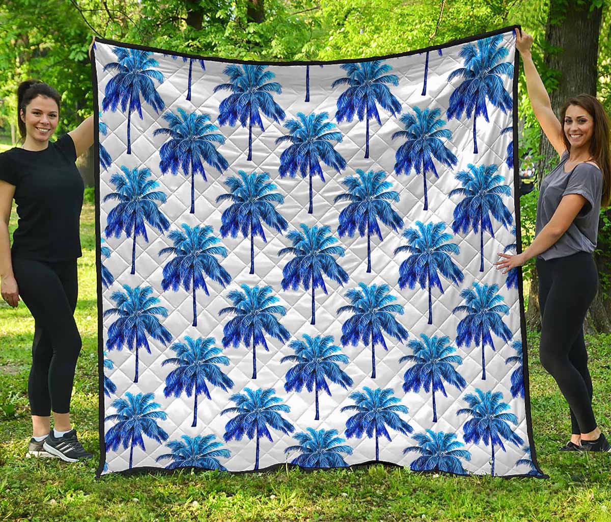 Blue Palm Tree Pattern Print Quilt