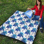 Blue Palm Tree Pattern Print Quilt