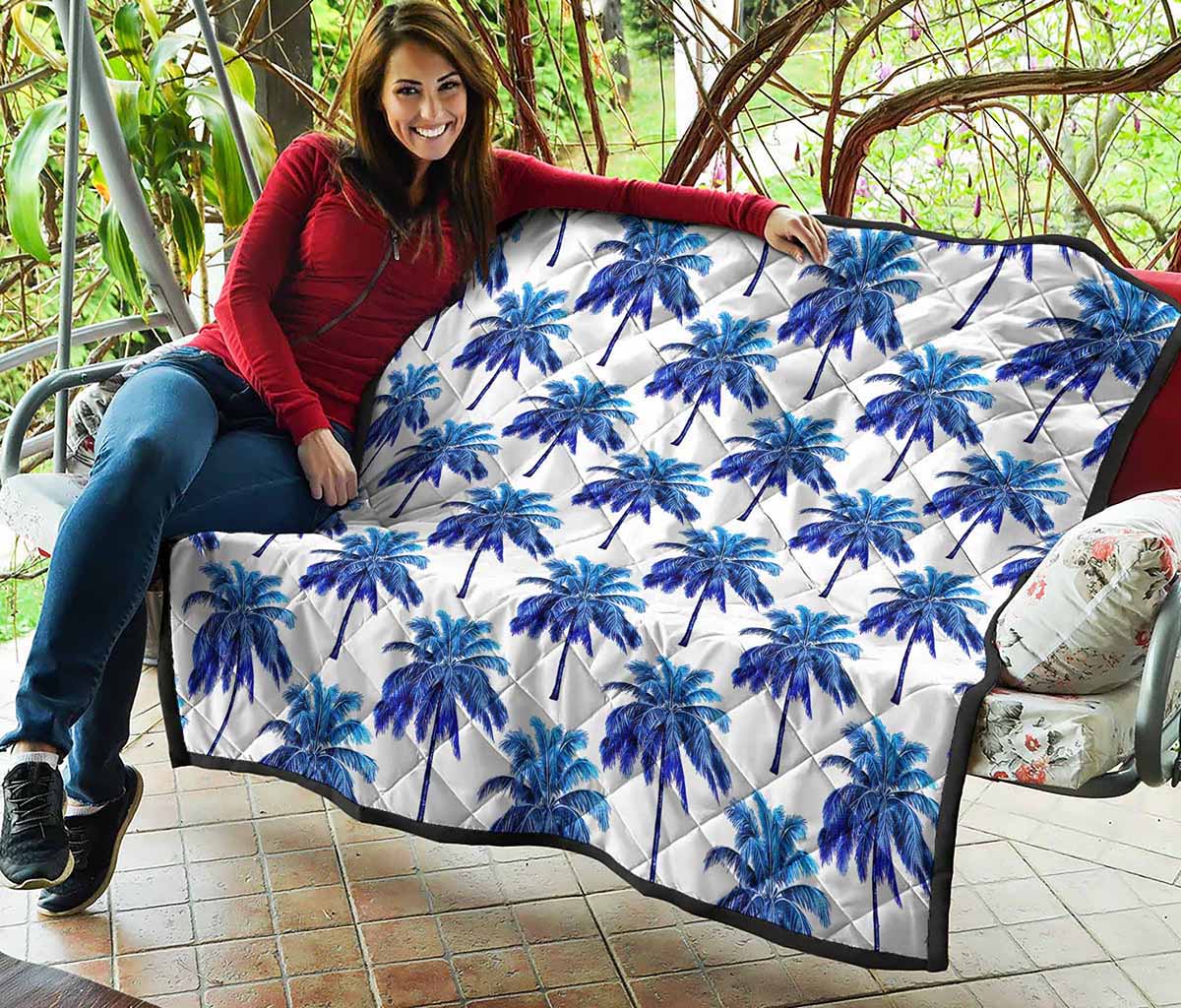 Blue Palm Tree Pattern Print Quilt