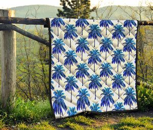 Blue Palm Tree Pattern Print Quilt