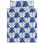 Blue Palm Tree Pattern Print Quilt Bed Set