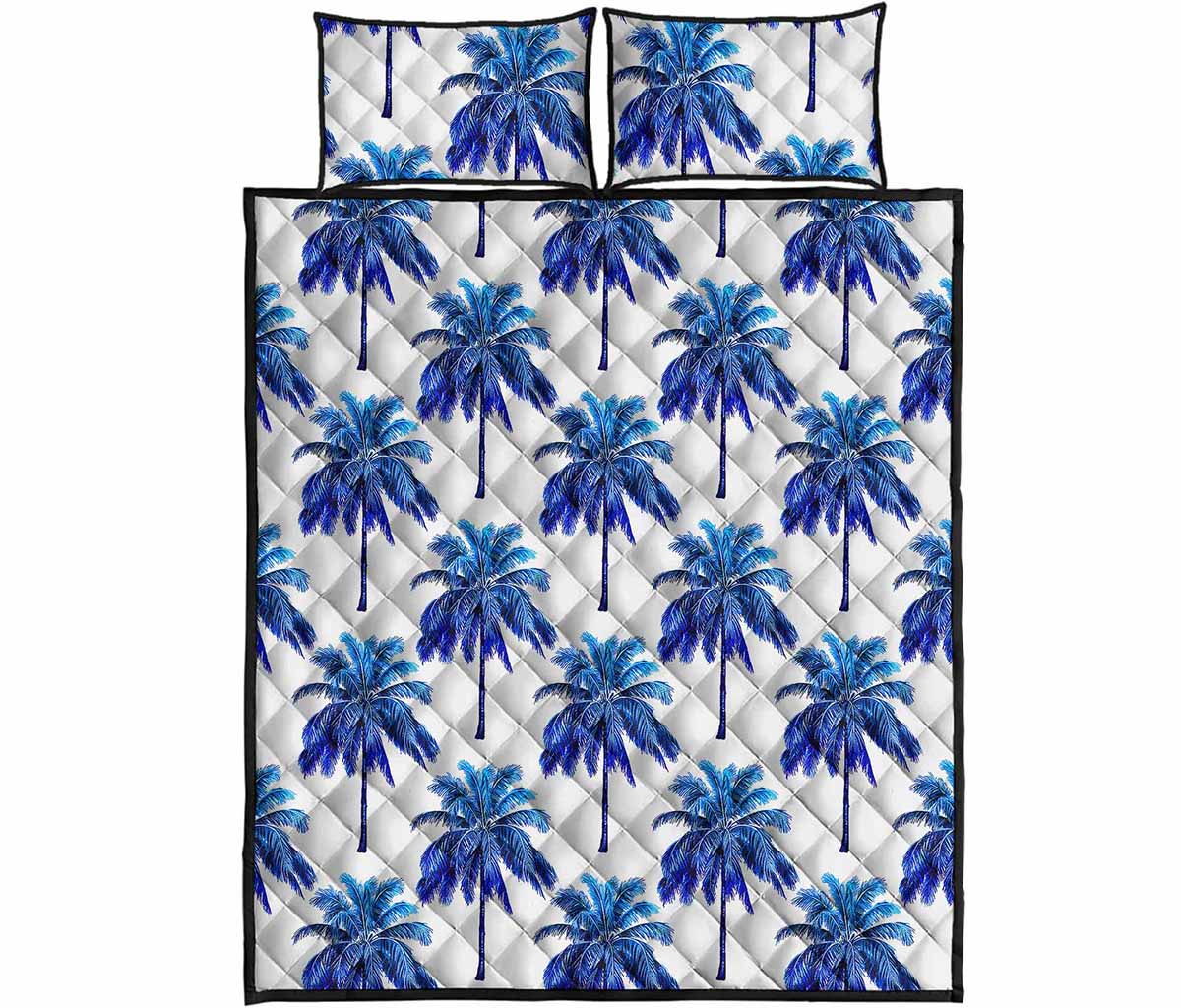 Blue Palm Tree Pattern Print Quilt Bed Set