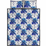 Blue Palm Tree Pattern Print Quilt Bed Set