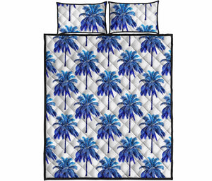 Blue Palm Tree Pattern Print Quilt Bed Set