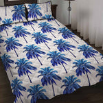 Blue Palm Tree Pattern Print Quilt Bed Set