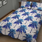 Blue Palm Tree Pattern Print Quilt Bed Set