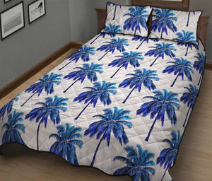 Blue Palm Tree Pattern Print Quilt Bed Set