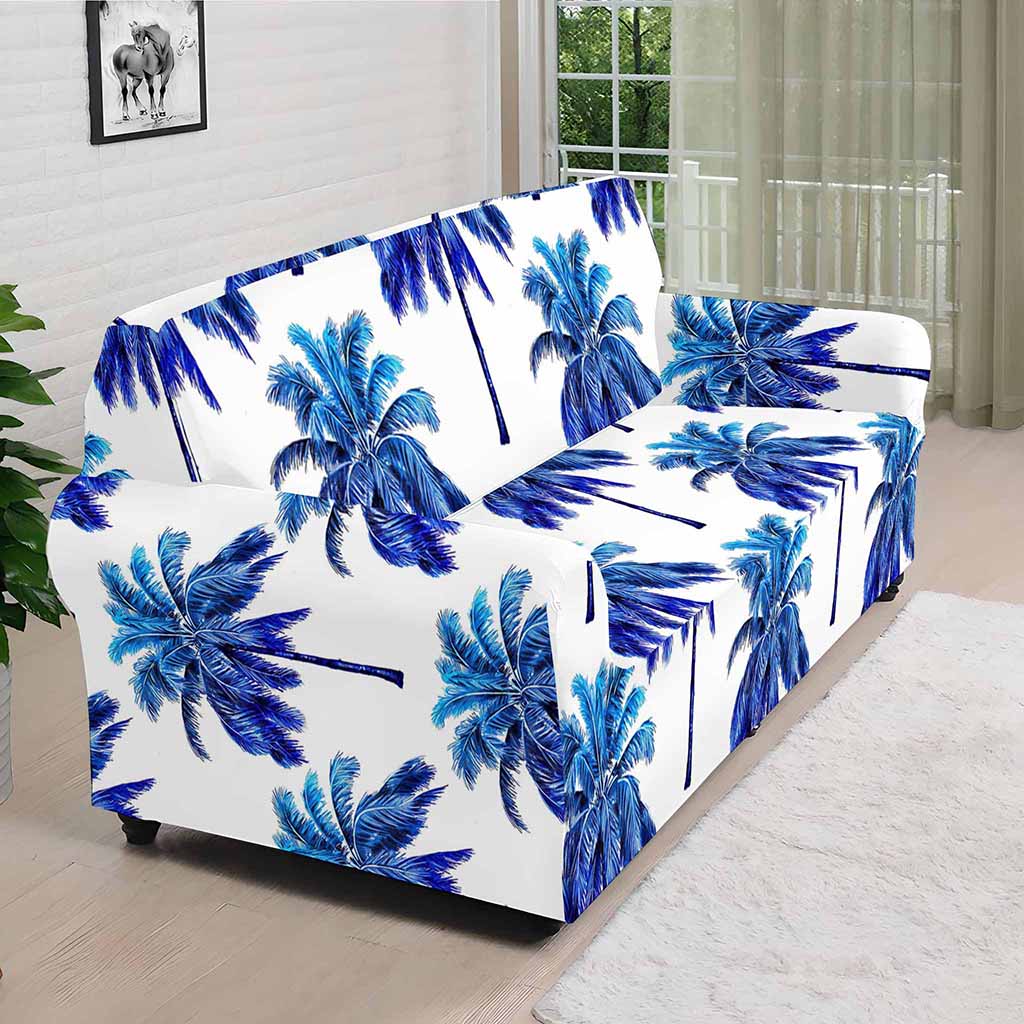 Blue Palm Tree Pattern Print Sofa Cover
