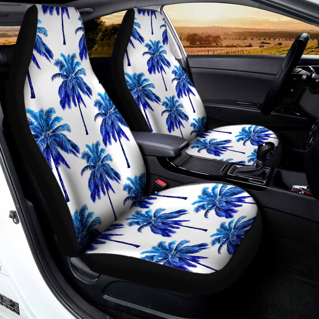 Blue Palm Tree Pattern Print Universal Fit Car Seat Covers
