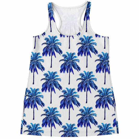 Blue Palm Tree Pattern Print Women's Racerback Tank Top