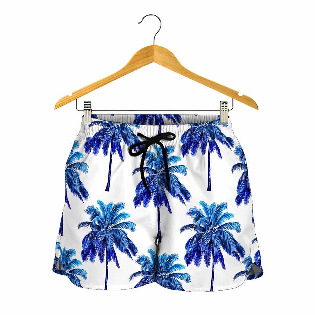 Blue Palm Tree Pattern Print Women's Shorts