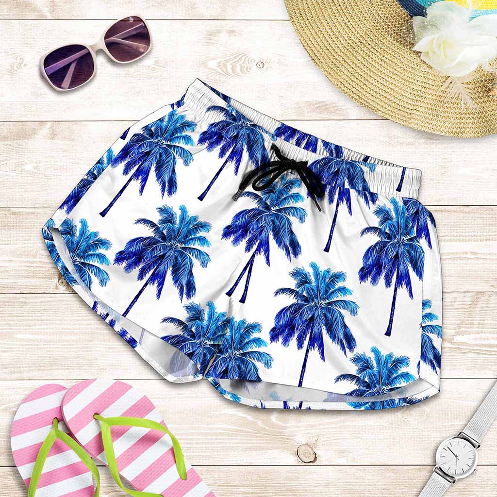 Blue Palm Tree Pattern Print Women's Shorts